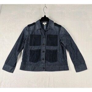 AG Adriano Goldschmied Jean Jacket Women Small Blue Pockets Button Patches